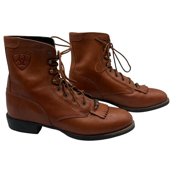 Ariat Heritage Lacer Roper Kiltie Lace Up Leather Cowgirl Western Boots Brown 6B - Picture 1 of 8